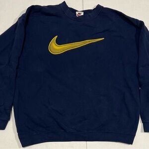 Vintage 90s Nike White Tag Sweatshirt Usa Center Swoosh Navy Blue Yellow Pacers